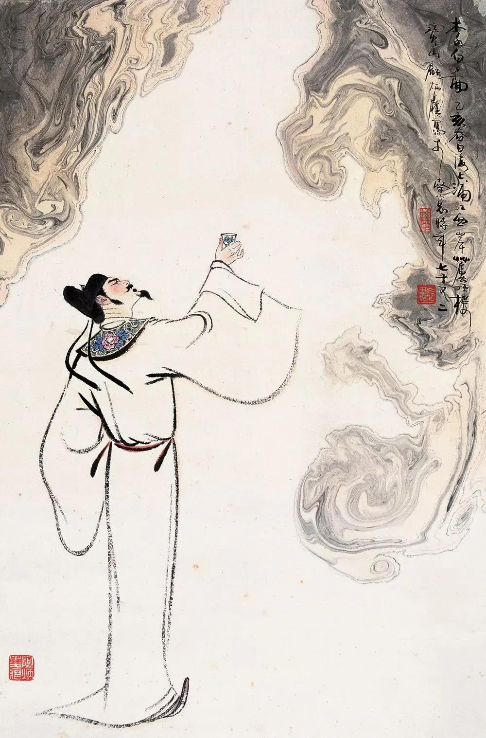 ▲“詩(shī)仙”李白勸自己喝酒：“舉杯邀明月，對(duì)飲成三人”。（圖片來源：三聯(lián)生活周刊）